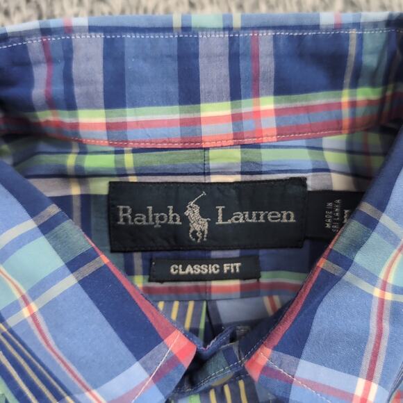 Polo Ralph Lauren Shirt Adult Large Blue Red Preppy Casual Work Plaid Classic - Picture 2 of 6